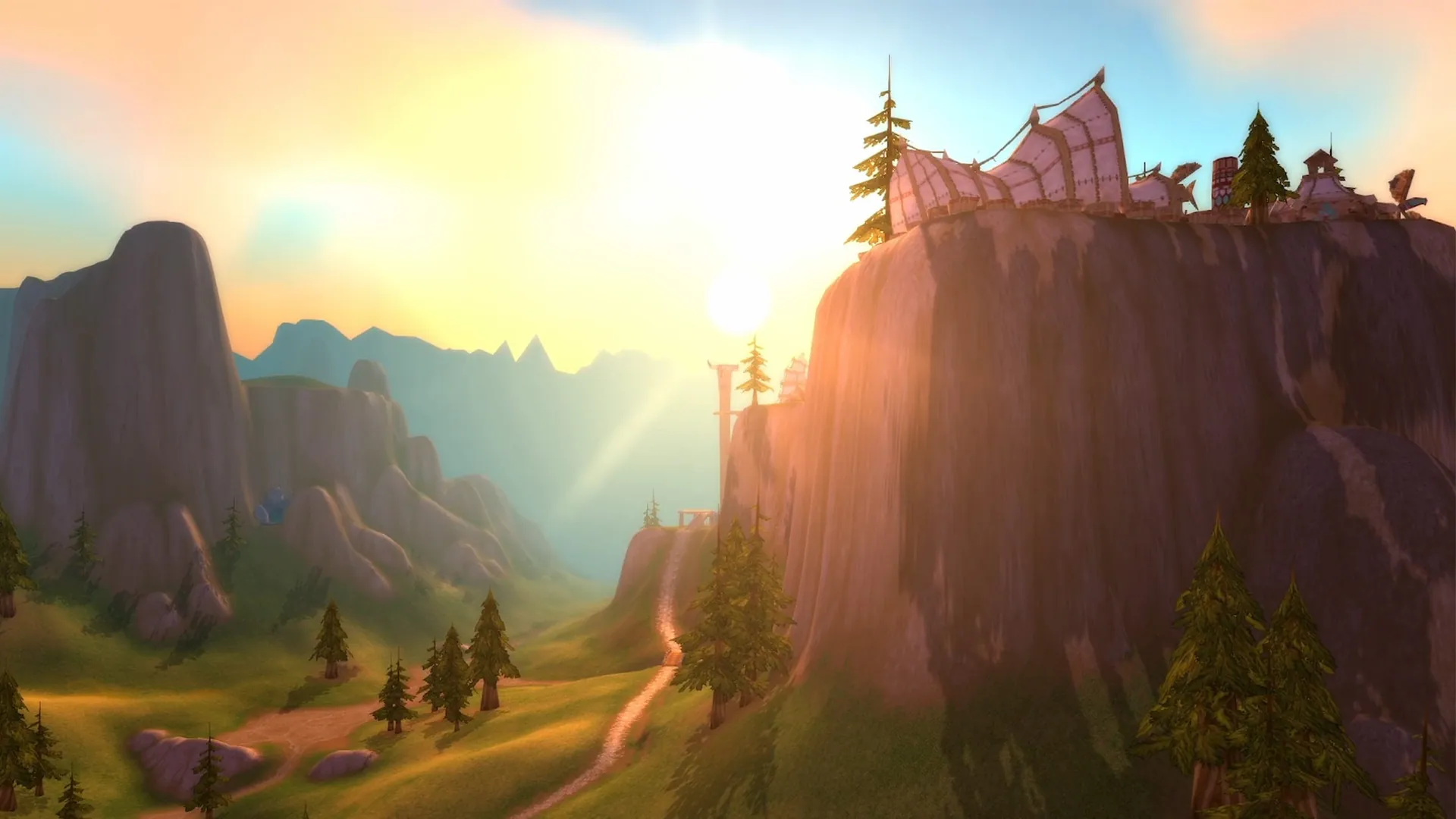 Mulgore in Forever – Sonnenlicht über den Tafelbergen und Zelten der Tauren