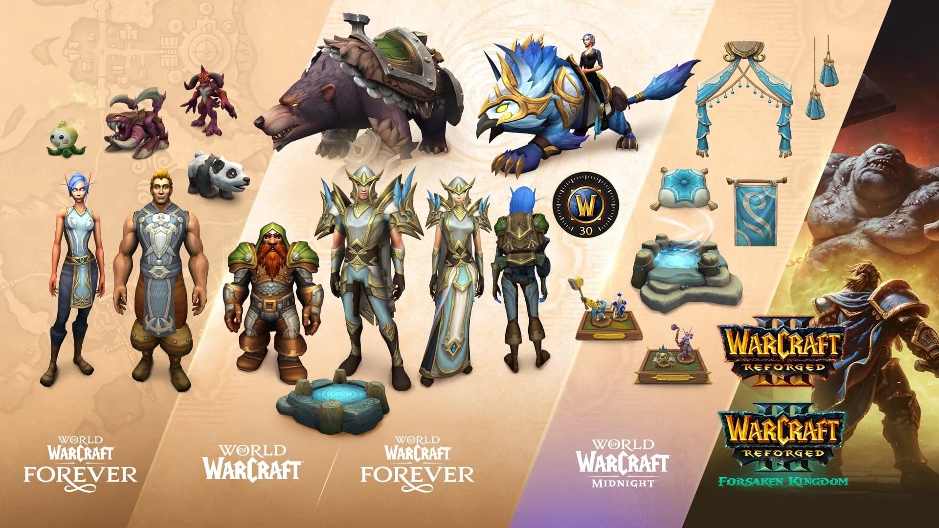 Übersicht der Editionen – Skyborne Heroic Pack, Skyborne Epic Pack und Warcraft Forever Collection mit allen Inhalten