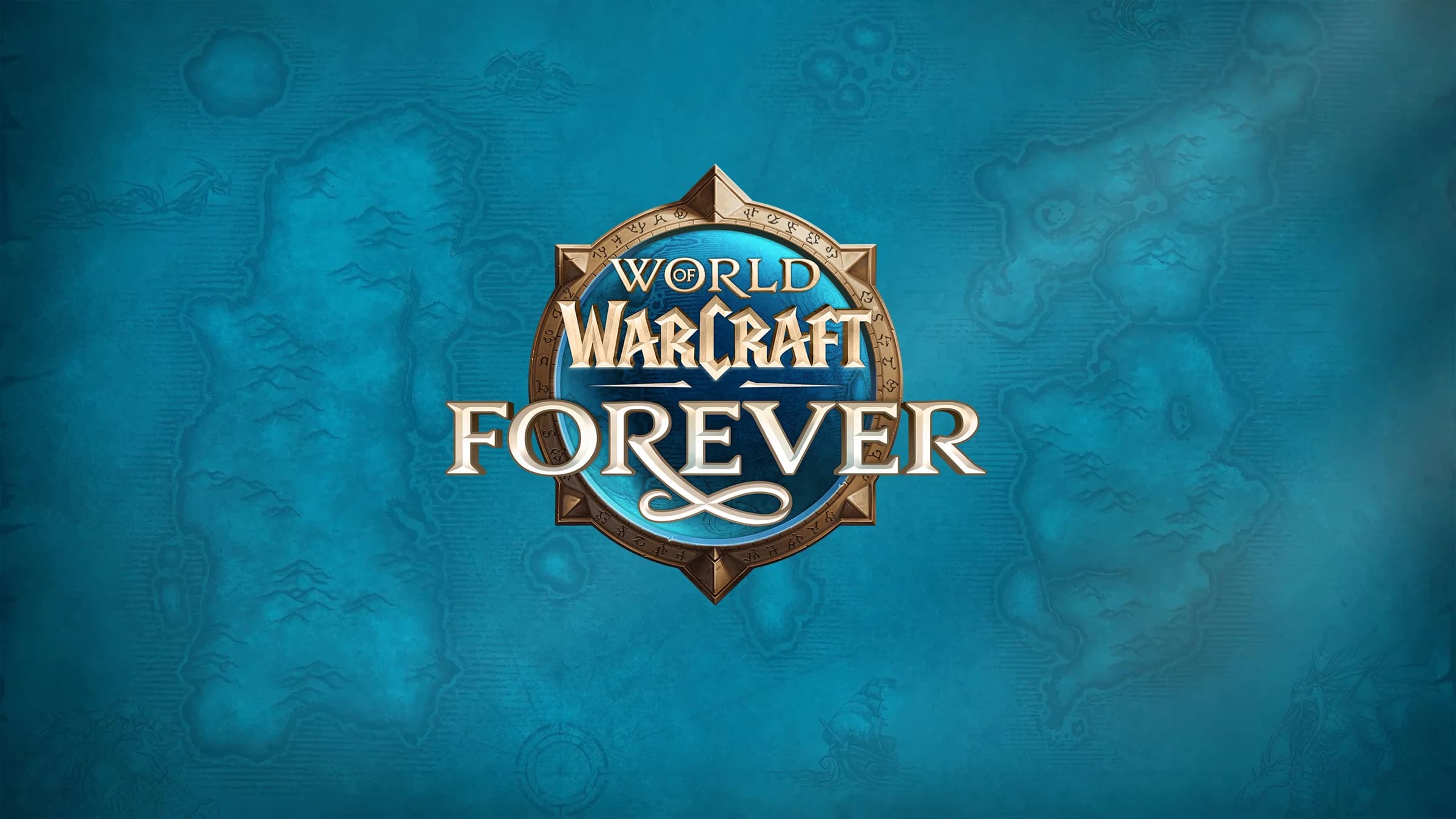 Logo von World of Warcraft: Forever auf blauem Kartenhintergrund